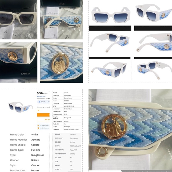 LANVIN RECTANGULAR FASHION FORWARD SUNGLASSES WITH WOVEN FABRIC ARMS,M&D IN GOLD - Picture 9 of 16